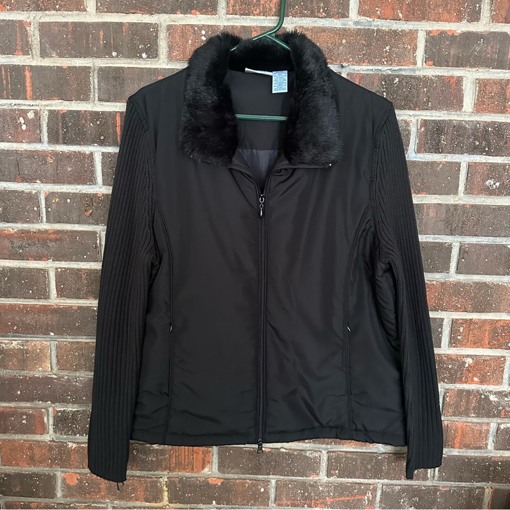 Vintage Black Jane Ashley Sweater Jacket with Fur Collar